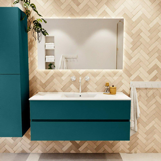 Mondiaz VICA ensemble de meuble de salle de bain - 120cm - meuble sous-vasque smag - 2 tiroirs - lavabo denia milieu - 1 trou de robinet - couleur Blanc Brillant - miroir LED - version XL 60cm haut