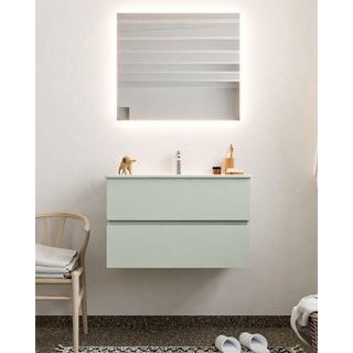MONDIAZ VICA Ensemble de meuble salle de bain - 80cm - 2 tiroirs - lavabo Denia milieu - 1 trou de robinet - solid surface gris