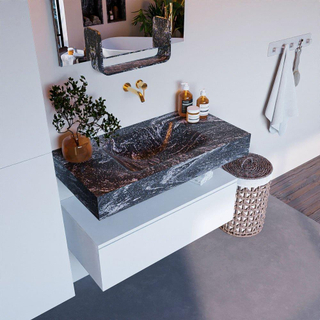 Mondiaz ALAN-DLUX Ensemble de meuble - 90cm - meuble Talc mat - 1 tiroir - Lavabo Cloud Lava suspendu - vasque Centre - 0 trous de robinet