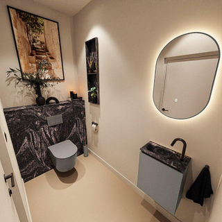 MONDIAZ TURE-DLUX Meuble toilette - 40cm - Smoke - EDEN - vasque Lava - position gauche - 1 trou de robinet