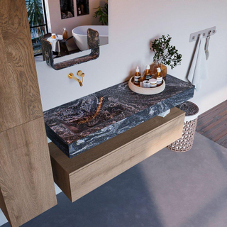 Mondiaz ALAN-DLUX Ensemble de meuble - 130cm - meuble Washed Oak mat - 1 tiroir - Lavabo Cloud Lava suspendu - vasque Gauche - 0 trous de robinet