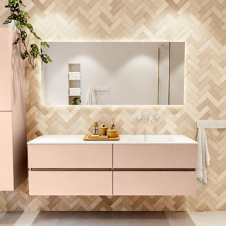 Mondiaz Vica ensemble de meuble de salle de bain - 160cm - meuble sous vasque rosee - 4 tiroirs - lavabo cloud droite - sans trous de robinet - version haute de 60cm - talc