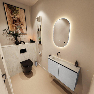 MONDIAZ TURE-DLUX Meuble toilette - 80cm - Plata - EDEN - vasque Ostra - position gauche - sans trou de robinet