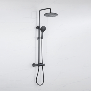 FugaFlow Eccelente Ensemble de douche de tête - thermostatique - douche de tête 25cm - flexible métallique - douchette ronde - noir mat