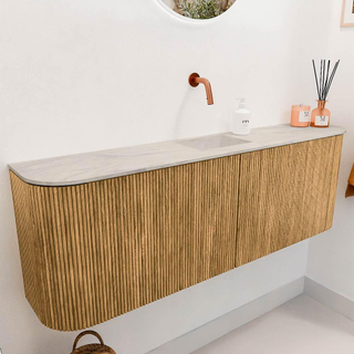 Mondiaz JOYA-DLUX 123.2cm toiletmeubel - ronding links en rechts kleur Oak - Wastafel FAYE positie Midden Zonder kraangat kleur Ostra.