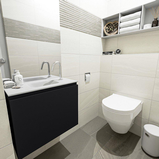 MONDIAZ OLAN Kit lave-mains - 60x30x40cm - 1 trou de robinet - 1 tiroir - urban mat - lavabo central - Solid Surface Blanc