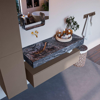 Mondiaz ALAN-DLUX Ensemble de meuble - 120cm - meuble Smoke mat - 1 tiroir - Lavabo Cloud Lava suspendu - vasque Gauche - 0 trous de robinet