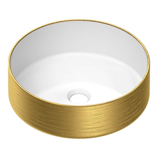 Saniclass Duo white Gold Waskom opbouw - 36x36x12cm - zonder overloop - rond - keramiek -glanzend white gold