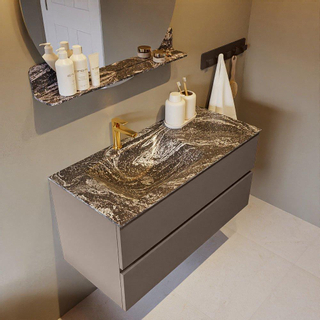 Mondiaz VICA-DLUX Ensemble de meuble de salle de bain - 100cm - meuble sous-vasque fumée - 2 tiroirs - lavabo encastré nuage gauche - 1 trou de robinet - version haute 60cm - lave