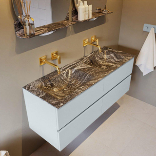 Mondiaz VICA-DLUX ensemble de meuble de salle de bain - 130cm - meuble sous-vasque argile - 4 tiroirs - lavabo encastrée nuage double - sans trous de robinet - version haute de 60cm - lave