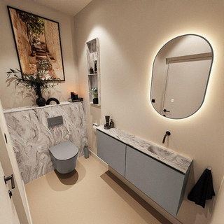 MONDIAZ TURE-DLUX Meuble toilette - 120cm - Smoke - EDEN - vasque Glace - position droite - sans trou de robinet