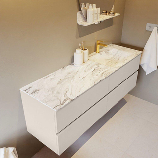 Mondiaz VICA-DLUX ensemble de meuble de salle de bain - 150cm - meuble sous-vasque lin - 4 tiroirs - lavabo encastré nuage droite - 1 trou de robinet - version haute de 60cm - glace