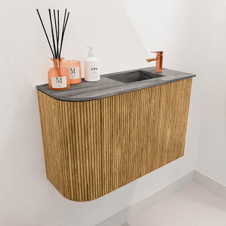 Mondiaz JOYA-DLUX 61.6cm toiletmeubel - ronding links kleur Oak - Wastafel FAYE positie Rechts 1 kraangat kleur Sombra.