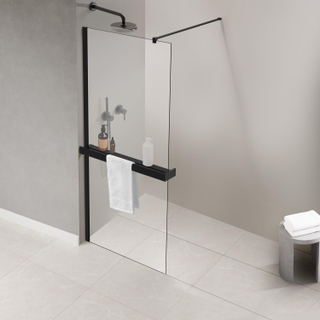 FugaFlow Eccelente Porte-serviettes d'accès pour douche à l'italienne - pinces - raccourcissable - noir mat