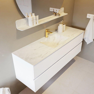 Mondiaz VICA-DLUX ensemble de meuble de salle de bain - 150cm - meuble sous lavabo talc - 2 tiroirs - lavabo encastré cloud milieu - 1 trou de robinet - version haute de 60cm - opalo