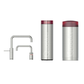 Quooker Nordic Square Twintaps kokendwaterkraan - draaibare uitloop - Combi incl. Cube reservoir - Warm / kokend / bruisend / gefilterd water - RVS