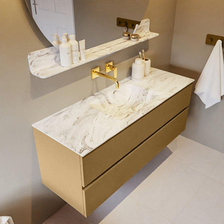 Mondiaz VICA-DLUX ensemble de meuble de salle de bain - 130cm - meuble sous-vasque oro - 2 tiroirs - lavabo encastrée cloud milieu - sans trous de robinet - version haute de 60cm - glace