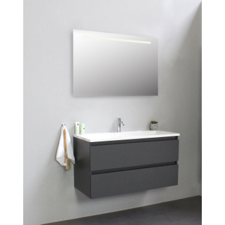 Basic Bella Meuble salle de bains avec lavabo acrylique Blanc 100x55x46cm 1 trou de robinet avec miroir et éclairage Anthracite mat