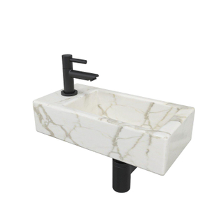 Wiesbaden mini-rhea ensemble de lave-mainss 36x18x9cm aspect marbre carrara blanc avec robinet de lave-mains amador noir mat