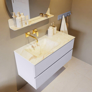 Mondiaz VICA-DLUX Ensemble de meuble de salle de bain - 100cm - meuble sous-vasque cale - 2 tiroirs - lavabo encastré cloud gauche - sans trous de robinet - version haute de 60cm - frape