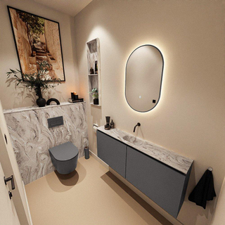 MONDIAZ TURE-DLUX Meuble toilette - 120cm - Dark Grey - EDEN - vasque Glace - position centrale - sans trou de robinet