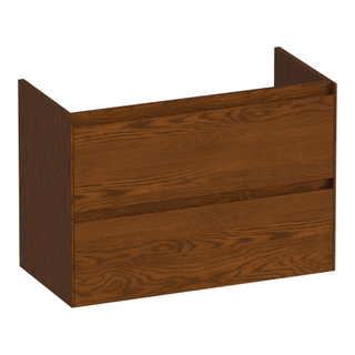 BRAUER Inspire meuble sous lavabo peu profond 80 2 tiroirs softclose - sans poignée - 1 découpe pour le siphon - chêne massif - lamelles chêne marron