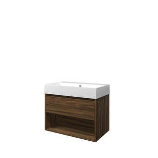Proline loft ensemble de meubles de salle de bains 80x46x62cm meuble avec étagère chêne cabana sans trou pour robinet porcelaine blanc brillant