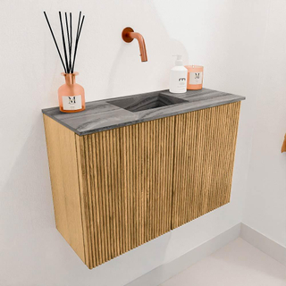 Mondiaz JOYA-DLUX Meuble de salle de bains 60cm - couleur Chêne - Vasque FAYE position Milieu Sans trou de robinet couleur Sombra.