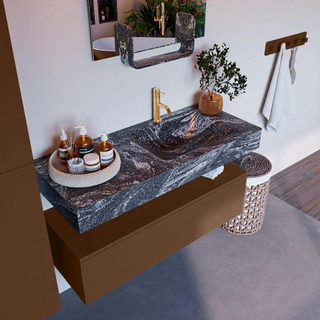 Mondiaz ALAN-DLUX Ensemble de meuble - 110cm - meuble Rust mat - 1 tiroir - Lavabo Cloud Lava suspendu - vasque Droite - 1 trou de robinet