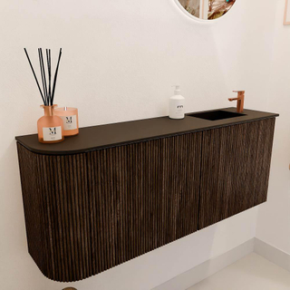 Mondiaz JOYA 101.6cm meuble de toilette - arrondi gauche couleur Walnut - Lavabo FAYE position Droite 1 trou de robinet couleur Urban.