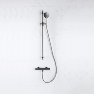 FugaFlow Eccelente Sobrado Ensemble de douche barre curseur avec douchette ronde, flexible lisse et robinet de douche Gunmetal PVD