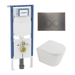 QeramiQ Dely Toiletset - 36.3x51.7cm - diepspoel - rimless - Geberit UP720 inbouwreservoir - softclose toilet zitting 35 mm - gunmetal bedieningsplaat - ronde knoppen - mat wit