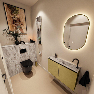 MONDIAZ TURE-DLUX Meuble toilette - 80cm - Oro - EDEN - vasque Glace - position droite - 1 trou de robinet