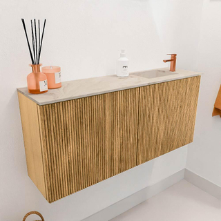 Mondiaz JOYA-DLUX 90cm toiletmeubel - kleur Oak - Wastafel FAYE positie Rechts 1 kraangat kleur Frappe.