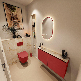 MONDIAZ TURE-DLUX Meuble toilette - 100cm - Fire - EDEN - vasque Frappe - position gauche - 1 trou de robinet