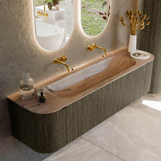 MONDIAZ KURVE-DLUX 170cm badmeubel ronding Links + Rechts kleur Shadow met 1 lade en 2 deuren. Wastafel BIG LARGE Midden zonder kraangat Arena.