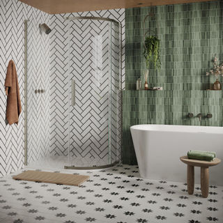 Crosswater Asura Porte de douche quart de cercle - 8mm - 120x90cm - avec paroi latérale - poignée martelée - acier inoxydable brossé