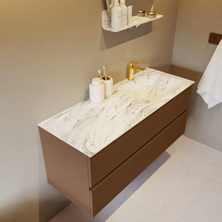 Mondiaz VICA-DLUX Ensemble de meuble de salle de bain - 120cm - meuble sous-vasque repos - 2 tiroirs - lavabo encastrée cloud droite - 1 trou de robinet - version haute de 60cm - glace