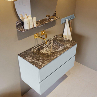 Mondiaz VICA-DLUX Ensemble de meuble de salle de bain - 90cm - meuble sous-vasque argile - 2 tiroirs - lavabo encastré nuage milieu - sans trous de robinet - version haute 60cm - lave