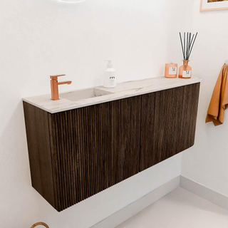 Mondiaz JOYA-DLUX 101.6cm toiletmeubel - ronding rechts kleur Walnut - Wastafel FAYE positie Links 1 kraangat kleur Nata.
