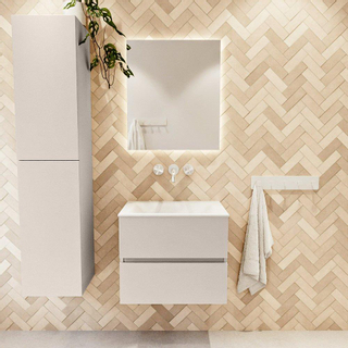 Mondiaz VICA ensemble de meuble de salle de bain - 60cm - meuble sous-vasque lin - 2 tiroirs - lavabo nuage milieu - sans trous de robinet - version haute de 60cm - talc