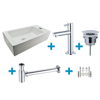 FugaFlow Eccelente Sobrado Pack Lave-mains - 1 trou de robinet - droite - robinet Noir mat - Blanc