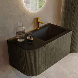 Mondiaz KURVE Ensemble de meuble salle de bain - 85x46x40cm - 1 tiroir - 1 porte - lavabo en solid surface - droite - 1 trou de robinet - Shadow