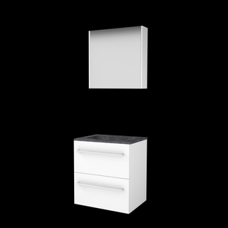 Basic-Line Comfort 46 ensemble de meubles de salle de bain 60x46cm avec poignées 2 tiroirs pierre dure lavabo 1 trou de robinetterie armoire de toilette mdf laqué blanc glacier