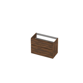 Ink meuble 2 tiroirs sans poignée décor bois avec cadre tournant en bois symétrique 90x65x45cm noyer