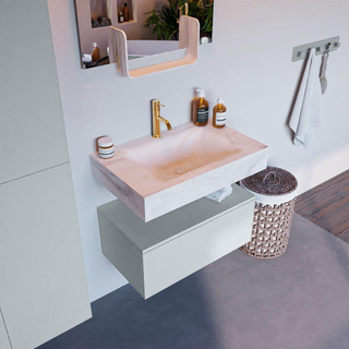 Mondiaz ALAN-DLUX Ensemble de meuble - 70cm - meuble - Clay mat - 1 tiroir - Lavabo Cloud Ostra suspendu - vasque Centre - 1 trou de robinet - Beige