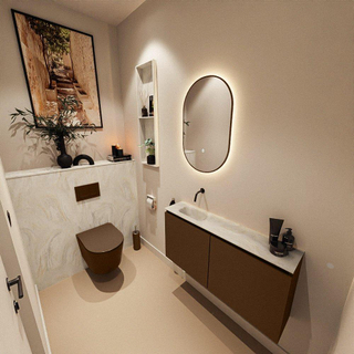 MONDIAZ TURE-DLUX Meuble toilette - 100cm - Rust - EDEN - vasque Ostra - position gauche - sans trou de robinet