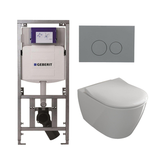 Villeroy & Boch Subway 2.0 Toiletset - Geberit inbouwreservoir - diepspoel - wandcloset - directflush - bedieningsplaat licht grijs - ronde knoppen - wit