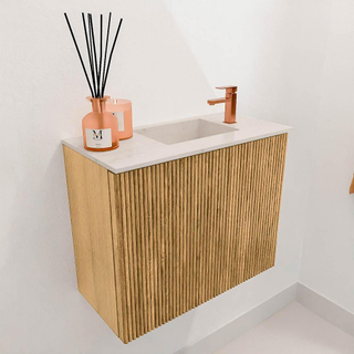 Mondiaz JOYA-DLUX 50cm toiletmeubel - kleur Oak - Wastafel FAYE positie Rechts 1 kraangat kleur Meli.