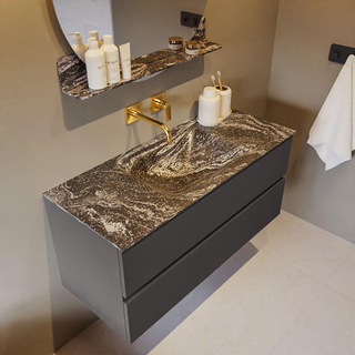 Mondiaz VICA-DLUX ensemble de meuble de salle de bain - 110cm - meuble sous-vasque gris foncé - 2 tiroirs - lavabo encastré cloud milieu - sans trous de robinet - miroir modèle spot - version XL 60cm haut - lave